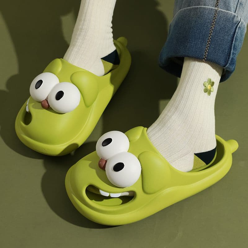 Big Eye Dog Slippers — Green